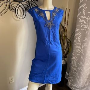 Size 6 Royal Blue Cotton Beaded Detailed Dress